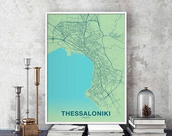 THESSALONIKI Greece map poster color Hometown City Print Modern Home Decor Office Decoration Wall Art Dorm Bedroom Gift