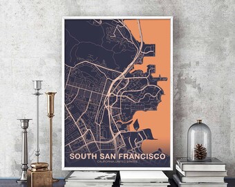 SOUTH SAN FRANCISCO California ca usa map poster colorHometown City Print Modern Home Decor Office Decoration Wall Art Dorm Bedroom Gift