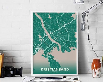 KRISTIANSAND Norway Norge map poster color Hometown City Print Modern Home Decor Office Decoration Wall Art Dorm Bedroom Gift