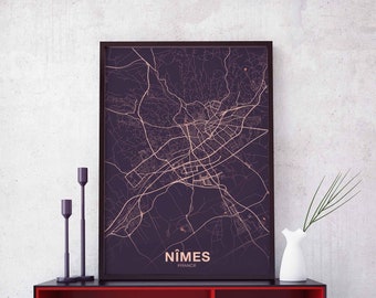 NIMES France map poster colors Hometown City Print Modern Home Decor Office Decoration Wall Art Dorm Bedroom Gift