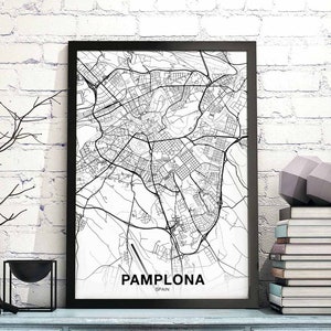 PAMPLONA Spanien Karte Poster schwarz weiß Hometown City Print Modernes Wohndekor Büro Dekoration Wand Kunst Wohnheim Schlafzimmer Geschenk