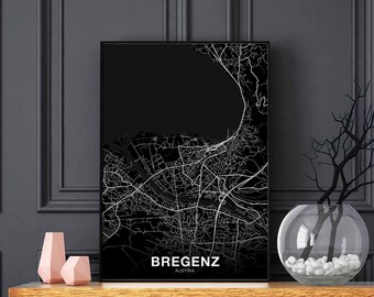 BREGENZ Austria map poster black white Hometown City Print Modern Home Decor Office Decoration Wall Art Dorm Bedroom Gift