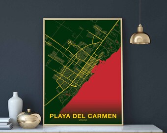 PLAYA DEL CARMEN Mexico map poster color Hometown City Print Modern Home Decor Office Decoration Wall Art Dorm Bedroom Gift