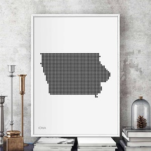 IOWA US State Landkarte minimalistisch schwarz weiss Landkarte Dekor Design modern schweizerisch skandinavisch Einweihungsparty