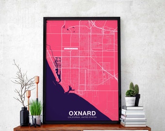 OXNARD California CA US map poster color Hometown City Print Modern Home Decor Office Decoration Wall Art Dorm Bedroom Gift