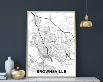 BROWNSVILLE Texas TX USA map poster black white Hometown City Print Modern Home Decor Office Decoration Wall Art Dorm Bedroom Gift