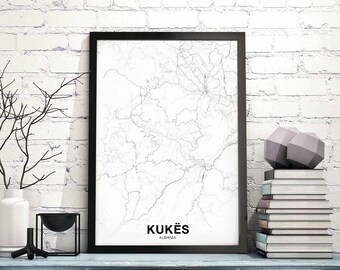 KUKES COUNTY Albania map poster Hometown City Print Modern Home Decor Office Decoration Wall Art Dorm Bedroom Gift