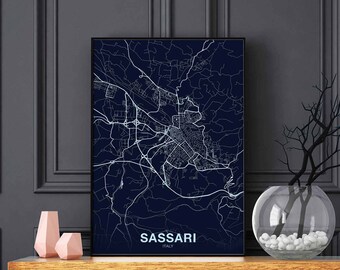 SASSARI Italy map poster color Hometown City Print Modern Home Decor Office Decoration Wall Art Dorm Bedroom Gift