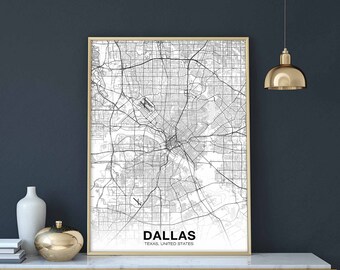 DALLAS Texas TX USA map poster black white Hometown City Print Modern Home Decor Office Decoration Wall Art Dorm Bedroom Gift