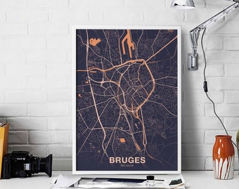 BRUGES Belgium poster color Hometown City Print Modern Home Decor Office Decoration Wall Art Dorm Bedroom Gift