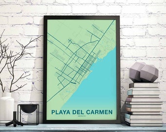PLAYA DEL CARMEN Mexico map poster color Hometown City Print Modern Home Decor Office Decoration Wall Art Dorm Bedroom Gift art