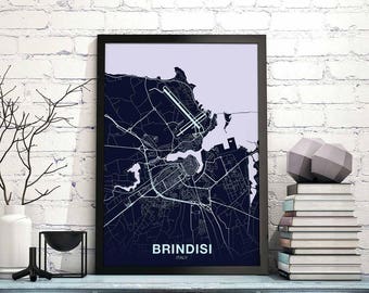 BRINDISI Italy map poster color Hometown City Print Modern Home Decor Office Decoration Wall Art Dorm Bedroom Gift