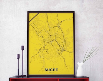 SUCRE Bolivia map poster color Hometown City Print Modern Home Decor Office Decoration Wall Art Dorm Bedroom Gift