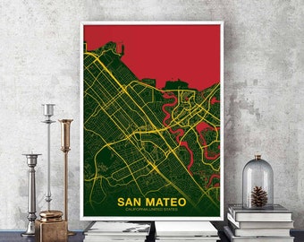 SAN MATEO California CA usa poster color Hometown City Print Modern Home Decor Office Decoration Wall Art Dorm Bedroom Gift
