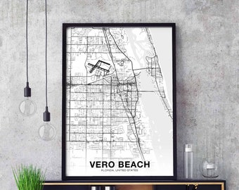 VERO BEACH Florida US map poster black white Hometown City Print Modern Home Decor Office Decoration Wall Art Dorm Bedroom Gift