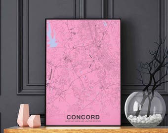 CONCORD North Carolina NC US map poster color Hometown City Print Modern Home Decor Office Decoration Wall Art Dorm Bedroom Gift