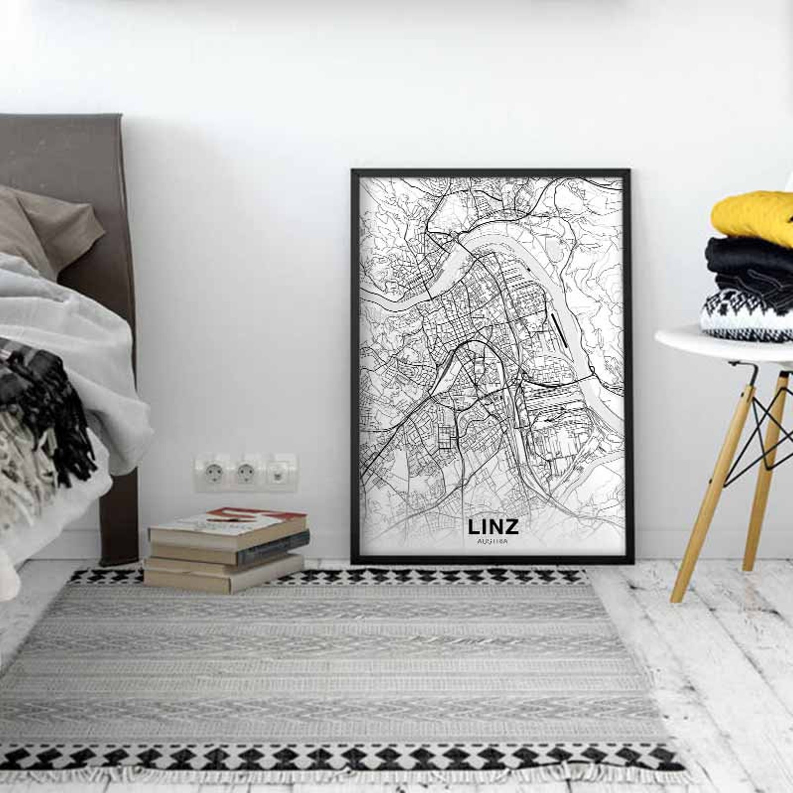 LINZ Austria Map Poster Black White Hometown City Print Modern Home ...