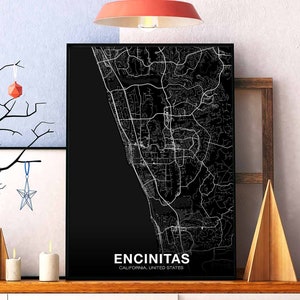 ENCINITAS California CA USA map poster black white Hometown City Print Modern Home Decor Office Decoration Wall Art Dorm Bedroom Gift