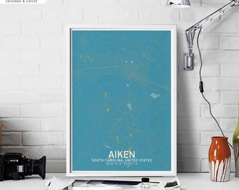 AIKEN South Carolina USA map poster black white Hometown City Print Modern Home Decor Office Decoration Wall Art Dorm Bedroom Gift