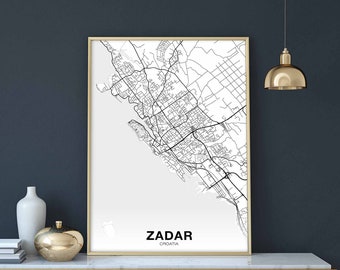 ZADAR Croatia map poster black white Hometown City Print Modern Home Decor Office Decoration Wall Art Dorm Bedroom Gift