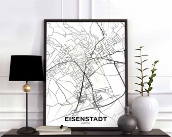 EISENSTADT Austria map poster black white Hometown City Print Modern Home Decor Office Decoration Wall Art Dorm Bedroom Gift