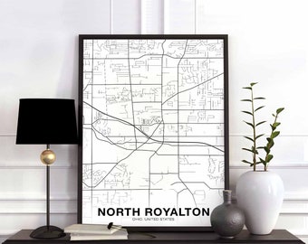 NORTH ROYALTON Ohio OH usa map poster black white Hometown City Print Modern Home Decor Office Decoration Wall Art Dorm Bedroom Gift