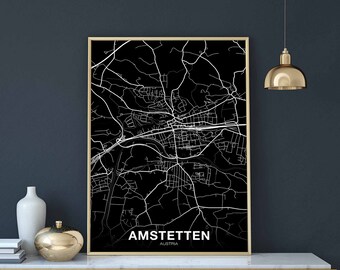 AMSTETTEN Austria map poster black white Hometown City Print Modern Home Decor Office Decoration Wall Art Dorm Bedroom Gift