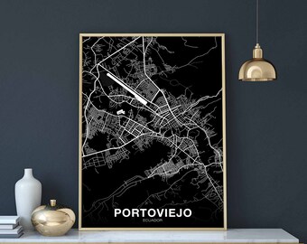 PORTOVIEJO Ecuador map poster black white Hometown City Print Modern Home Decor Office Decoration Wall Art Dorm Bedroom Gift