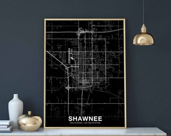 SHAWNEE Oklahoma OK usa map poster black white Hometown City Print Modern Home Decor Office Decoration Wall Art Dorm Bedroom Gift