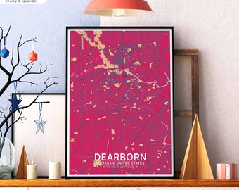 DEARBORN Michigan USA map poster black white Hometown City Print Modern Home Decor Office Decoration Wall Art Dorm Bedroom Gift