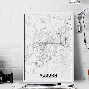 AUBURN Alabama AL US kaart poster zwart wit Woonplaats Stad Print Modern Home Decor Kantoor Decoratie Wall Art Slaapzaal slaapkamer cadeau