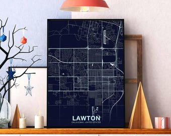 LAWTON Oklahoma OK USA map poster color Hometown City Print Modern Home Decor Office Decoration Wall Art Dorm Bedroom Gift