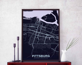 PITTSBURG California CA USA poster color Hometown City Print Modern Home Decor Office Decoration Wall Art Dorm Bedroom Gift