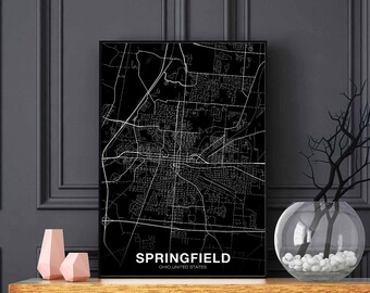 SPRINGFIELD Ohio OH USA map poster black white Hometown City Print Modern Home Decor Office Decoration Wall Art Dorm Bedroom Gift