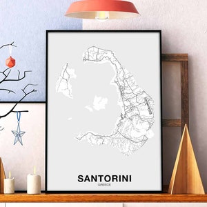 SANTORINI Griechenland Karte Poster Poster Heimatstadt Stadt Druck Modernes Wohnkultur Büro Dekoration Wand Kunst Wohnheim Schlafzimmer Geschenk