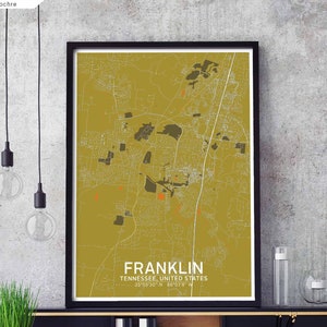 FRANKLIN Tennessee Karte Poster schwarz weiß Landkarte moderne Karte skandinavisch schwarz weiß Einweihungsparty Geschenk