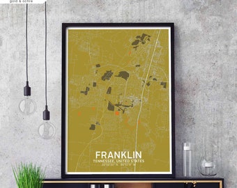 FRANKLIN Tennessee usa map poster black white wall decor design modern scandinavian minimal nordic housewarming travel bedroom