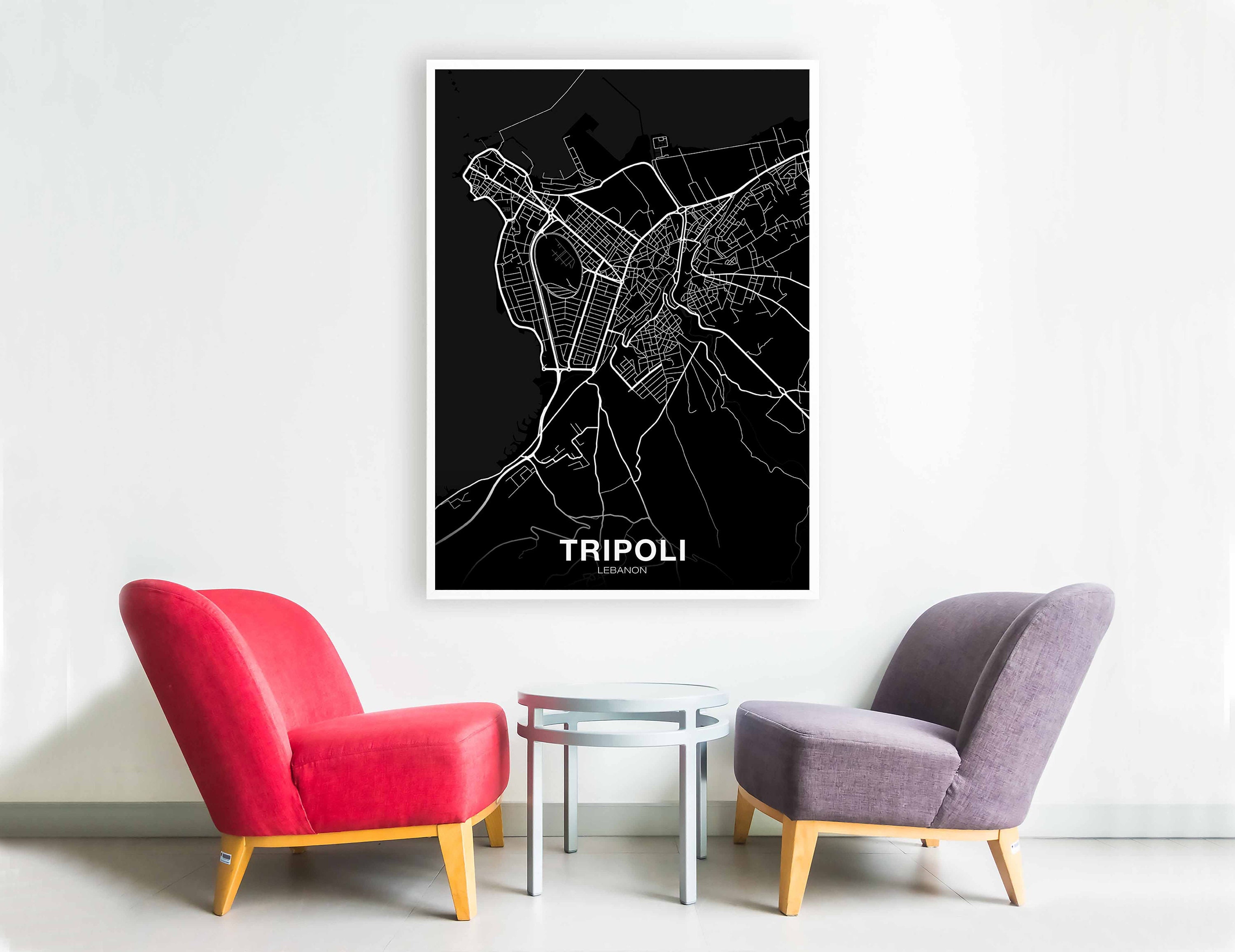 Tripoli Lebanon Map Poster Black White Hometown City Print Modern