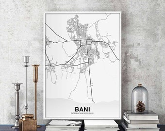 BANI Dominican Republic  map poster Hometown City Print Modern Home Decor Office Decoration Wall Art Dorm Bedroom Gift