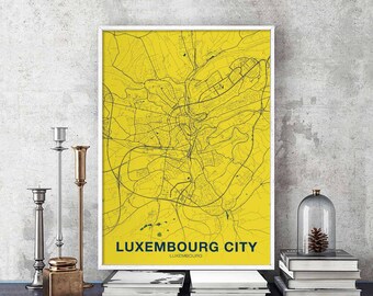 LUXEMBOURG CITY Luxembourg map poster color Hometown City Print Modern Home Decor Office Decoration Wall Art Dorm Bedroom Gift