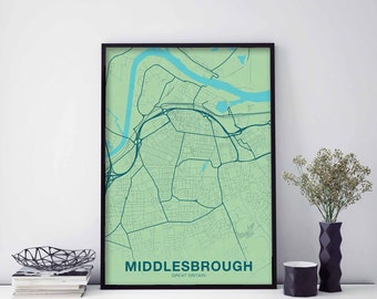 MIDDLESBROUGH Great Britain UK map poster color Hometown City Print Modern Home Decor Office Decoration Wall Art Dorm Bedroom Gift
