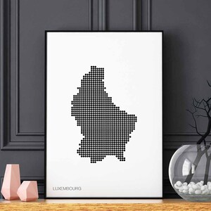 LUXEMBURGO pontos mínimos retro mapa pôster preto branco decoração de parede design moderno suíço escandinavo nórdico inauguração de casa viagem