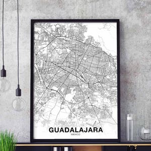 GUADALAJARA mexique carte affiche ville natale ville impression moderne décor à la maison bureau décoration mur art dortoir chambre cadeau