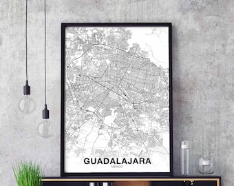 GUADALAJARA Mexico map poster Hometown City Print Modern Home Decor Office Decoration Wall Art Dorm Bedroom Gift