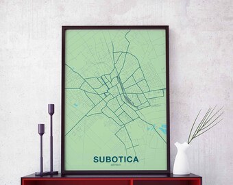 SUBOTICA Serbia map poster color Hometown City Print Modern Home Decor Office Decoration Wall Art Dorm Bedroom Gift