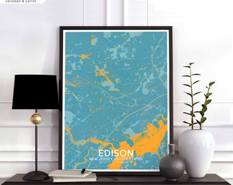 EDISON New Jersey USA map poster black white Hometown City Print Modern Home Decor Office Decoration Wall Art Dorm Bedroom Gift