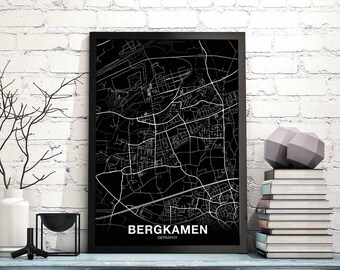 BERGKAMEN Germany map poster black white Hometown City Print Modern Home Decor Office Decoration Wall Art Dorm Bedroom Gift