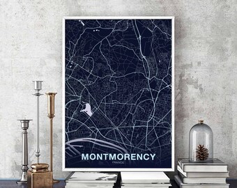 MONTMORENCY France map poster colors Hometown City Print Modern Home Decor Office Decoration Wall Art Dorm Bedroom Gift