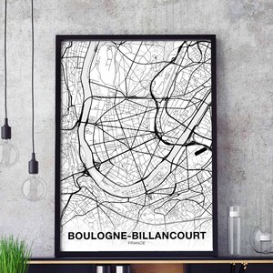 BOULOGNE-BILLANCOURT France carte affiche noir blanc ville natale ville impression moderne décor à la maison bureau décoration mur art dortoir chambre cadeau