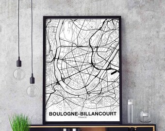 BOULOGNE-BILLANCOURT France map poster black white Hometown City Print Modern Home Decor Office Decoration Wall Art Dorm Bedroom Gift